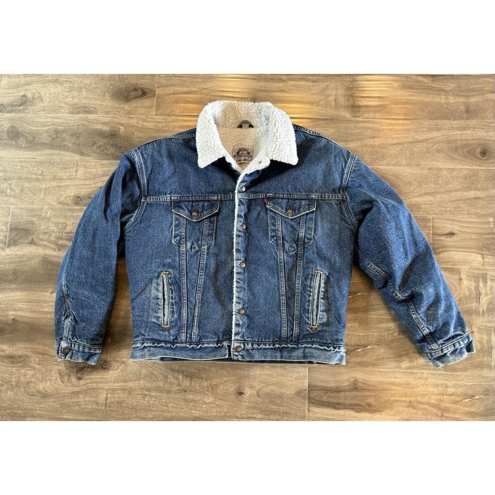 Vintage 80s LEVI'S AUTHENTIC Sherpa Lined Trucker Denim‎ Jacket Blue USA XL